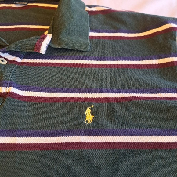 VTG Polo Ralph Lauren Shirt Men's LARGE Green Blue Red STRIPED Pony Logo Rugby - Picture 4 of 8